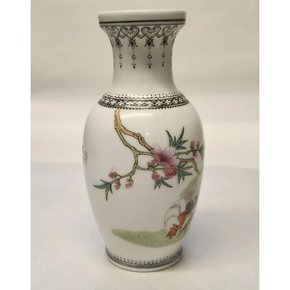 Vintage Chinese Vase Chicken Zhongguo Jingdezhen Zhi Porcelain Enamel Glaze 6